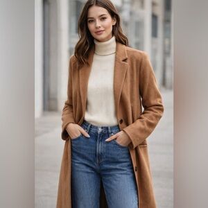 SOIA & KYO Camel Wool Blend Single-Breasted Coat – Size S